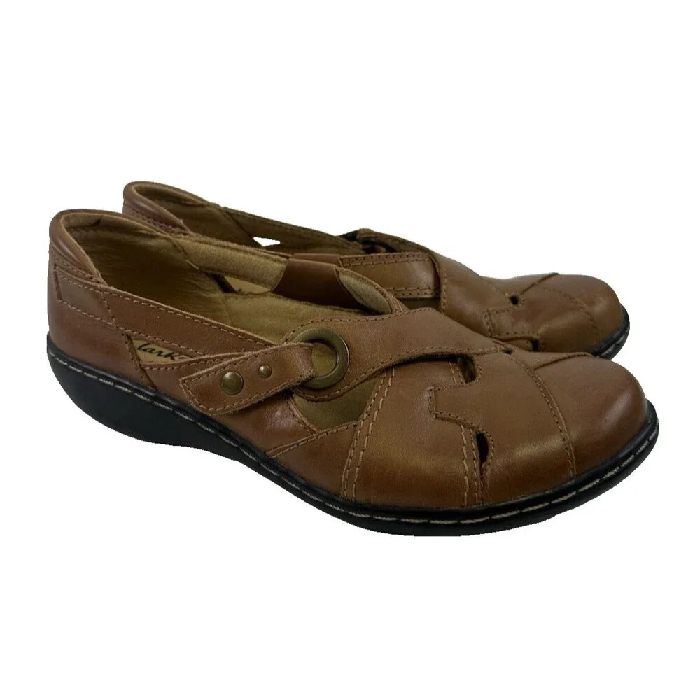 Clarks Ashland India Flats Tan Leather Comfort Mary Jane Brown Cushion Women 7.5